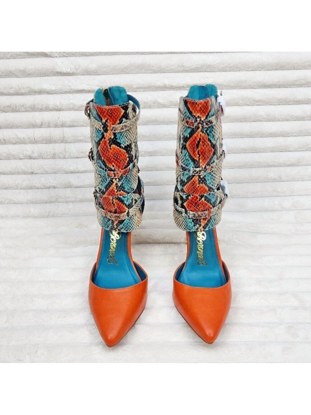 Unique Colorful Shoes Copper Snake Print Nelly Bernal Stiletto High Heels Tassle - Picture 5 of 8